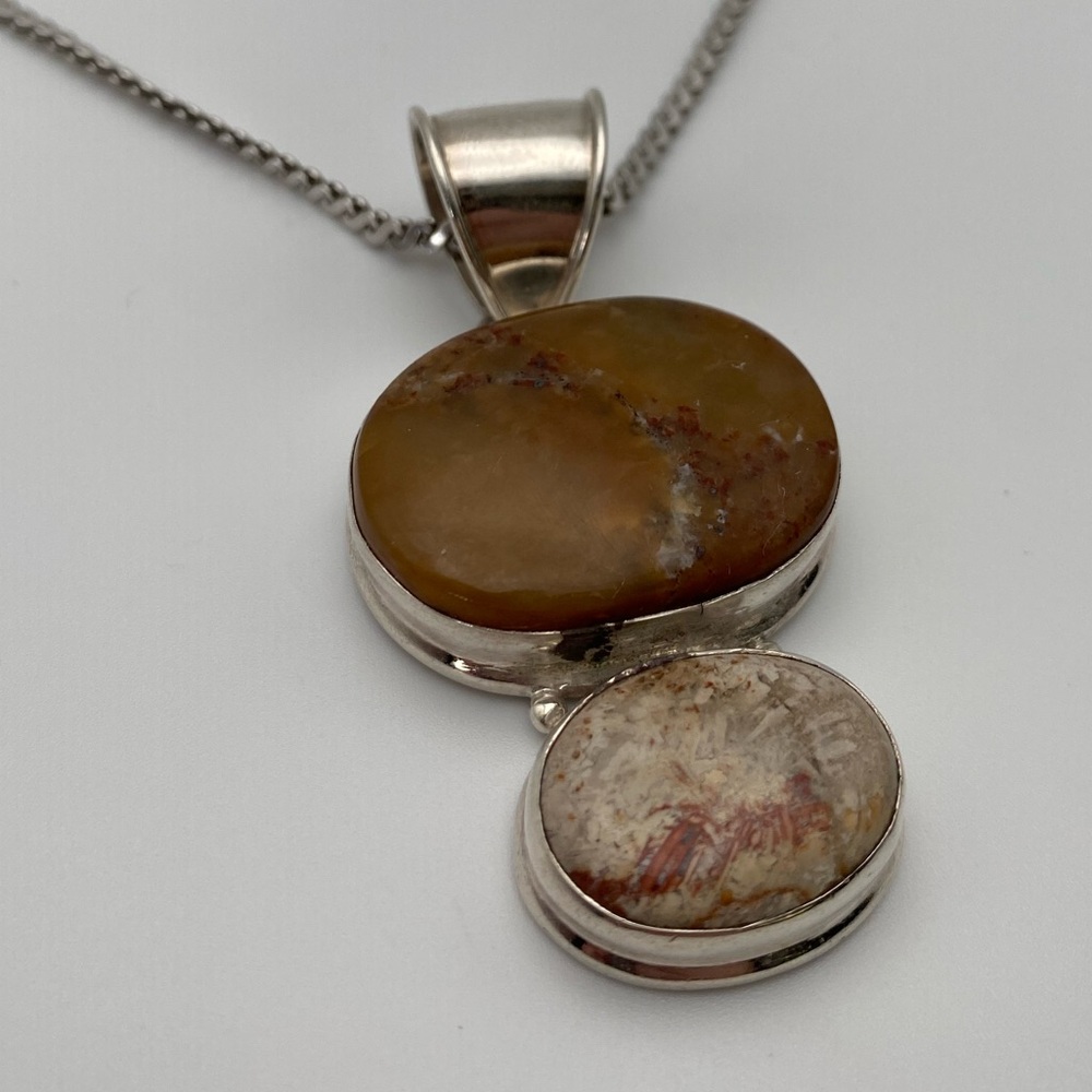 Sterling Silver 925 Chunky Jasper Gemstone Pendant Necklace